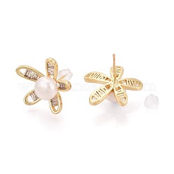 Цветок латуни микро проложить кубического циркония серьги стержня&nbsp;PEAR-N017-07H