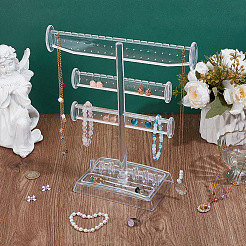 3-уровневые пластиковые башни для украшений из Т-образной планки для сережек и колец&nbsp;ODIS-WH0030-204