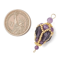 Богемные подвески из натурального аметиста круглой формы с звеньями в виде капель из стеклянных бусин.&nbsp;PALLOY-MZ01227-02