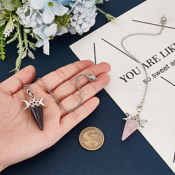 2 шт. 2 стиля натуральный аметист и розовый кварц конусный маятник для биолокации большие подвески&nbsp;AJEW-GO0002-09A