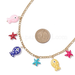 Кулон с эмалью лэмпворк и синтетической бирюзой из морской звезды&nbsp;NJEW-TA00212