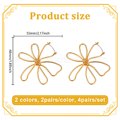 4 пара двухцветных серег-колец из сплава с цветочным узором для женщин&nbsp;EJEW-GO0001-05