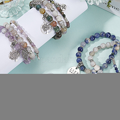 Наборы для самостоятельного изготовления браслетов из натуральных драгоценных камней и сплава с подвесками в виде дерева жизни&nbsp;DIY-SC0030-81