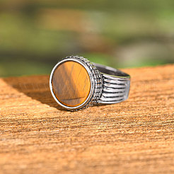 Кольца из нержавеющей стали 304 с натуральным тигровым глазом для мужчин&nbsp;FS-WGE1297-04