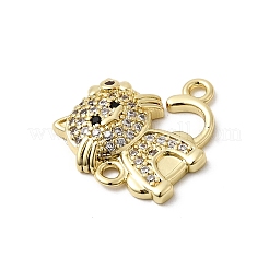Подвески-коннекторы в форме кошки с черными и прозрачными кубическими цирконами из латуни с микропаве&nbsp;KK-L262-08G