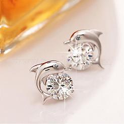 Серьги-гвоздики из латуни дельфина&nbsp;EJEW-EE0001-228