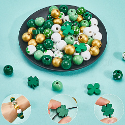 200 шт. 11 стиля наборы бусин из натурального дерева с принтом на тему Дня Святого Патрика&nbsp;WOOD-SP0001-28