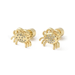 Серьги-гвоздики в форме краба из латуни с микропаве из прозрачных кубических цирконий&nbsp;LS-EJEW-K319-01G