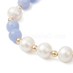 Браслеты из натуральных крашеных синих кружевных агатов и культивированного пресноводного жемчуга с круглыми бусинами для женщин&nbsp;BJEW-JB12706