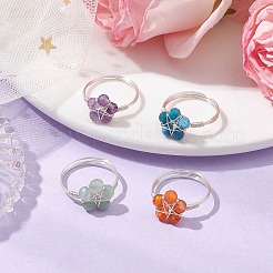 Кольца с натуральным зеленым авантюрином&nbsp;RJEW-TA00158