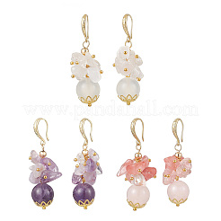 3 пара серег-подвесок с бусинами из смешанных камней в двух стилях&nbsp;EJEW-JE06568