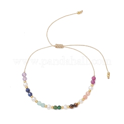 Браслеты из натуральных смешанных драгоценных камней и культивированного пресноводного жемчуга с плетением для женщин&nbsp;BJEW-JB13220