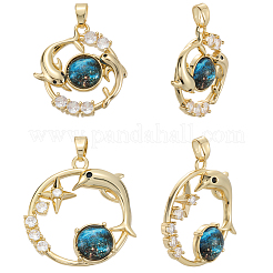 6 шт. 2 стиля латунный микропаве прозрачный кубический цирконий со стеклянными подвесками&nbsp;KK-BBC0019-04