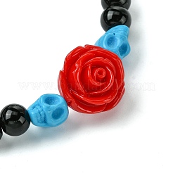 Эластичные браслеты из синтетического черного камня и бисера на тему Хэллоуина&nbsp;BJEW-JB10882-02