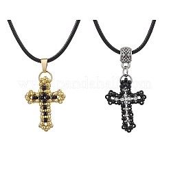 2 шт. 2-х цветные стеклянные бусины-крестики с подвесками на шею&nbsp;NJEW-MZ00093