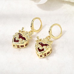 Серьги-кольца из латуни и стекла в форме сердца&nbsp;EJEW-P333-09E-G