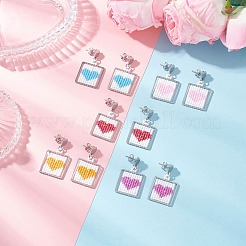 Серьги-гвоздики с подвесками в форме сердца из квадратного стеклянного бисера ручной работы&nbsp;EJEW-MZ00559