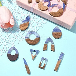 18шт 9 стиля подвески из прозрачной смолы и орехового дерева&nbsp;RESI-FS0001-78