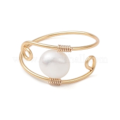 Кольца на палец из натурального жемчуга с медной проволокой&nbsp;RJEW-JR00977