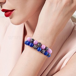 Круглый эластичный браслет из бисера из натурального желтого нефрита средней орхидеи&nbsp;BJEW-SW00077-04