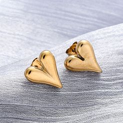 Ионное покрытие (ip) 304 нержавеющая сталь серьги-гвоздики в форме сердца для женщин&nbsp;X-EJEW-F300-09G