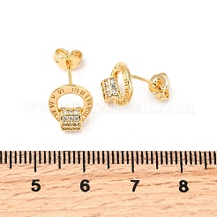 Кольцо серьги-гвоздики из латуни с микропаве и прозрачным цирконием&nbsp;EJEW-A135-14G