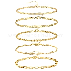 5шт 5 стиля латунные браслеты-цепочки для женщин&nbsp;BJEW-D357-02G