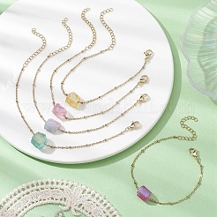 Браслеты с прямоугольными звеньями из окрашенного натурального кварца&nbsp;BJEW-JB09741