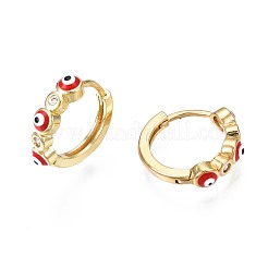 Серьги-кольца Huggie с прозрачным кубическим цирконием и эмалью&nbsp;EJEW-N015-18B