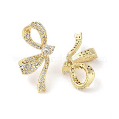 Серьги-гвоздики с бантом слева и справа из латуни с микропаве из прозрачных кубических цирконий со стеклом для женщин&nbsp;EJEW-L285-009G