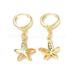 Прозрачные серьги-кольца с кубическим цирконием и цветком&nbsp;EJEW-B017-16G