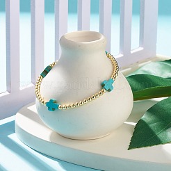 Эластичный браслет круглой формы из синтетического гематита с крестом из синтетической бирюзы (крашеный)&nbsp;BJEW-JB07974-01