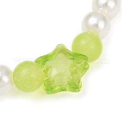 Окрашенный круглый натуральный малайзийский нефрит с абс пластиковыми бусинами из жемчуга эластичные браслеты для женщин&nbsp;BJEW-JB11643-02