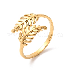 Ионное покрытие (ip) 304 нержавеющая сталь листовое открытое манжетное кольцо для женщин&nbsp;RJEW-K245-40G