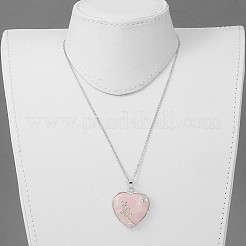 Латунь природный розовый кварц кулон ожерелье&nbsp;NJEW-JN01274-01