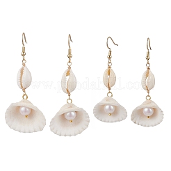 Серьги-подвески в форме ракушки из нержавеющей стали 304&nbsp;EJEW-JE06265-01