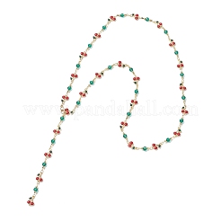 Латунная эмалевая красная вишня звенья цепи и ожерелья для женщин&nbsp;NJEW-JN05756