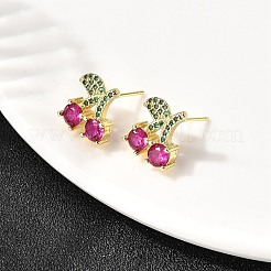 Серьги-подвески из вишневой латуни с микропаве из кубических цирконий&nbsp;EJEW-L305-07G