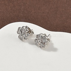 Серьги-гвоздики из латуни с микропаве из прозрачных кубических цирконий&nbsp;EJEW-F383-09P