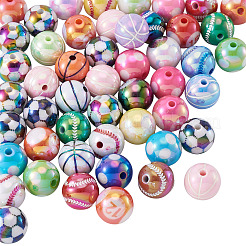 50шт 5 стиля спортивные акриловые бусины с УФ-покрытием наборы&nbsp;OACR-TA0004-14