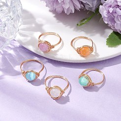 Круглые кольца на палец из натурального селенита&nbsp;RJEW-JR00763