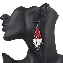 304 нержавеющая сталь стеклянные бусины рождественские шляпы серьги-подвески&nbsp;EJEW-MZ00528