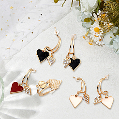 3 пара двухцветных сережек-гвоздиков из сплава со стразами&nbsp;EJEW-GO0007-004