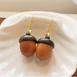 Серьги-подвески из латуни и дерева в форме сосновой шишки&nbsp;FS-WG23AF3-01