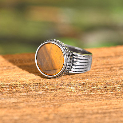 Кольца из нержавеющей стали 304 с натуральным тигровым глазом для мужчин&nbsp;FS-WGE1297-04-1