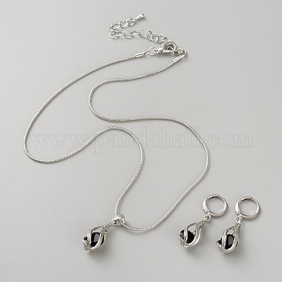 Комплект украшений из латунных подвесок-капель и кубических цирконий и серег-колец для женщин SJEW-WH0008-05P-02-1