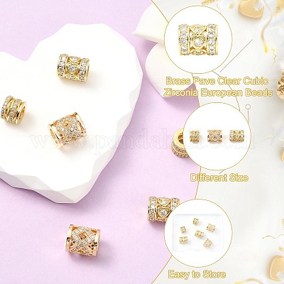 6 шт. 3 стиля латунные прозрачные кубические циркониевые европейские бусины KK-CJ0003-08-1