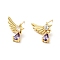 Purple Cubic Zirconia Wing with Teardrop Dangle Stud Earrings, Brass Jewelry for Women, Cadmium Free & Nickel Free & Lead Free, Real 18K Gold Plated, 15x14mm, Pin: 0.7mm