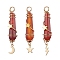 3Pcs 3 Styles Natural Carnelian Pointed Copper Wire Wrapped Faceted Bullet Big Pendants, Metal Moon Star Lightning Bolt Charms, Golden, 49.5~50.5x10~11x11~12mm, Hole: 3.5mm, 1pc/style