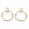 Brass Charms, Nickel Free, Round Ring, Real 18K Gold Plated, 15x12.5x1mm, Hole: 1.6mm